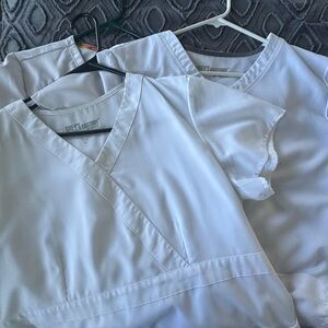 2 Grey's Anatomy Women's white Scrub Tops XL and 1 Dickies women’s scrub top XL
